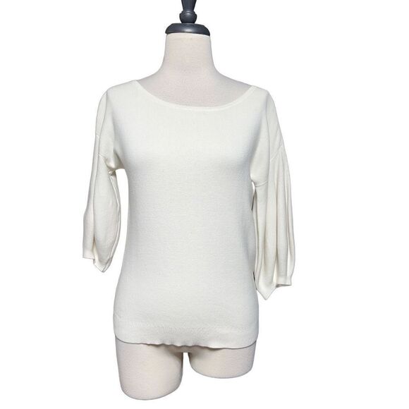 Ann Taylor Bone Color Puffy Sleeve Sweater Size  Small - Picture 1 of 5